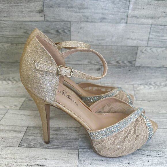 Women's De Blossom Collection Size 9 High Heels w/Rhinestones & Lace‎ - Picture 7 of 13